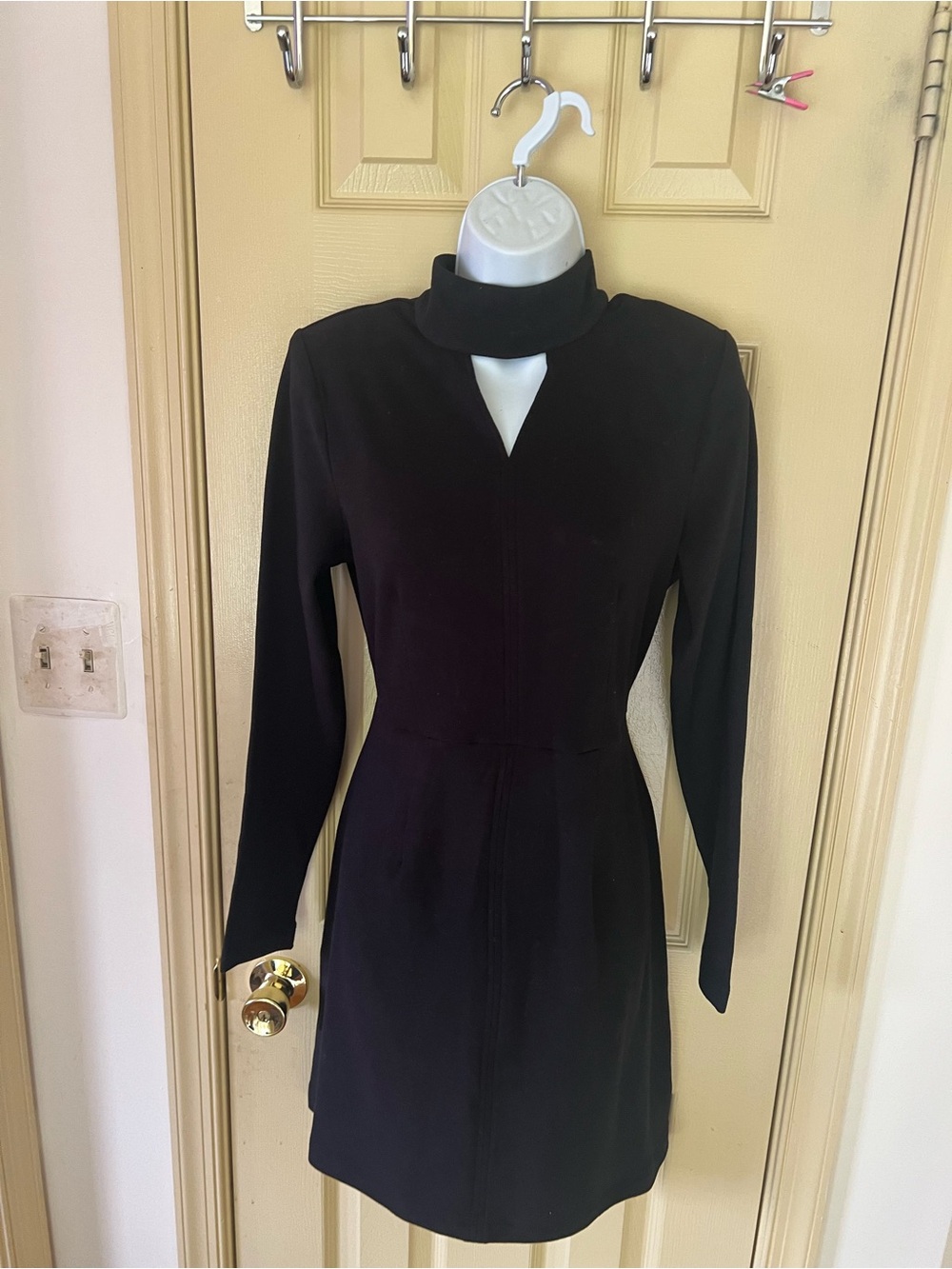 CAbi Black Long-Sleeve Mock Neck Dress with Front Cutout